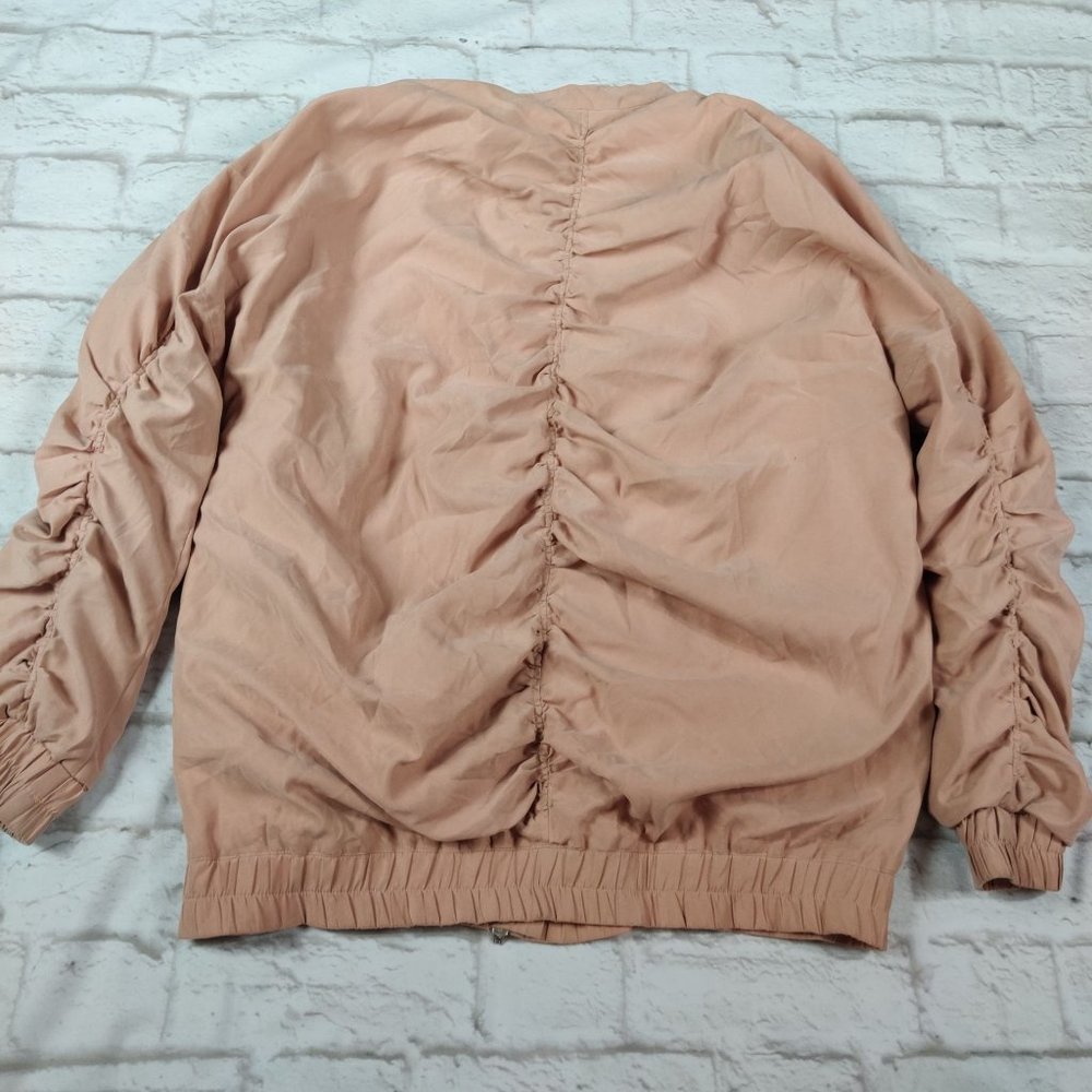 KHND Studio mens double zip ruched sleeve back bomber jacket peachy tan sz XL - Picture 2 of 8